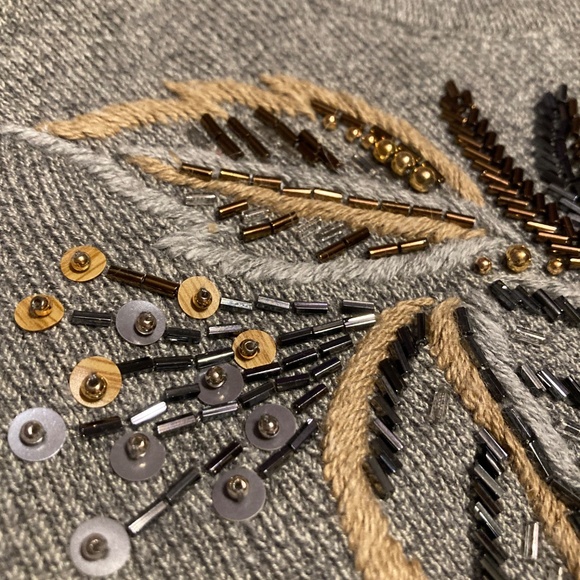 Hand-Beaded Gray/Tan Beautiful, Mock-neck, Long-sleeves, Soft Sweater - Picture 5 of 9